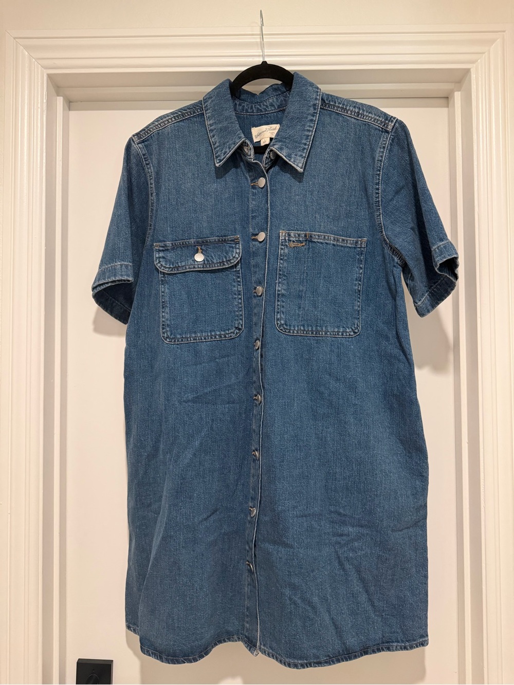 Size Large - Denim Short-Sleeve Shirt Dress - Blue